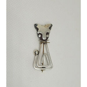 Sterling Silver Modernist CAT DESIGN Pin Brooch Made in Mexico Taxco 925